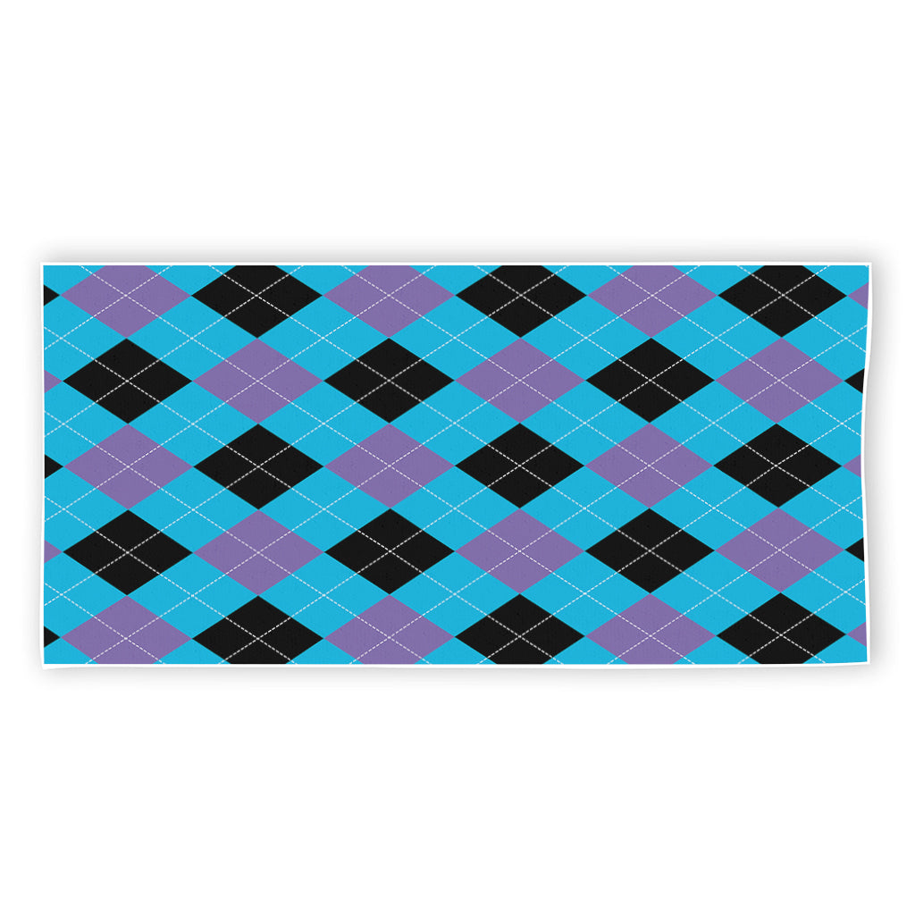 Blue Purple And Black Argyle Print Beach Towel