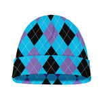 Blue Purple And Black Argyle Print Beanie