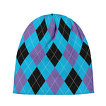 Blue Purple And Black Argyle Print Beanie