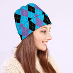 Blue Purple And Black Argyle Print Beanie