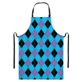 Blue Purple And Black Argyle Print Bib Apron With Pocket