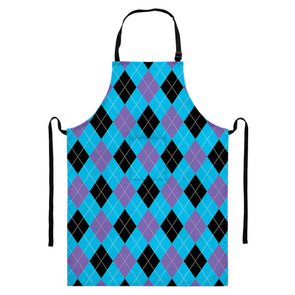 Blue Purple And Black Argyle Print Bib Apron With Pocket
