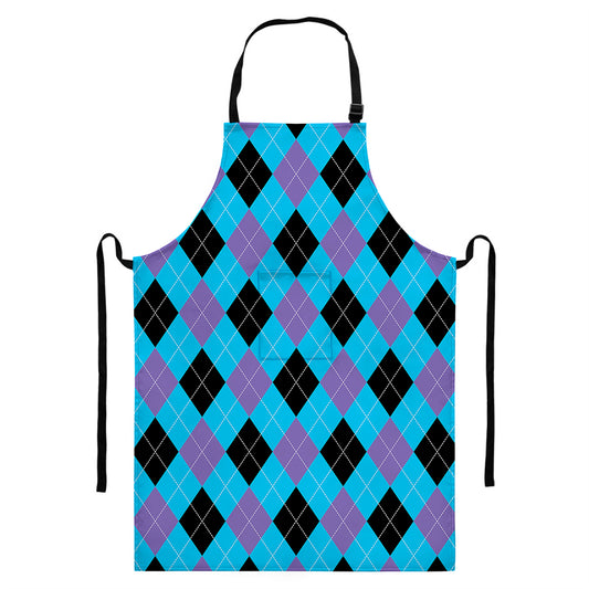 Blue Purple And Black Argyle Print Bib Apron With Pocket
