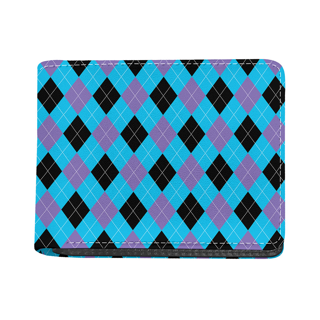 Blue Purple And Black Argyle Print Bifold Wallet