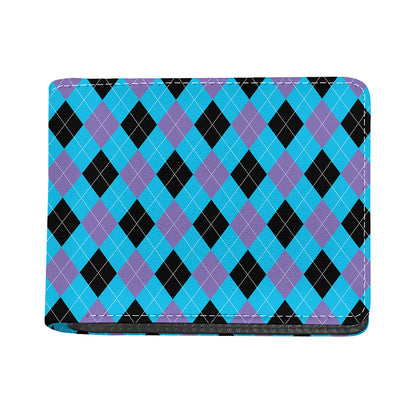 Blue Purple And Black Argyle Print Bifold Wallet