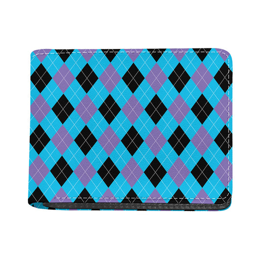 Blue Purple And Black Argyle Print Bifold Wallet