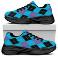 Blue Purple And Black Argyle Print Black Chunky Shoes