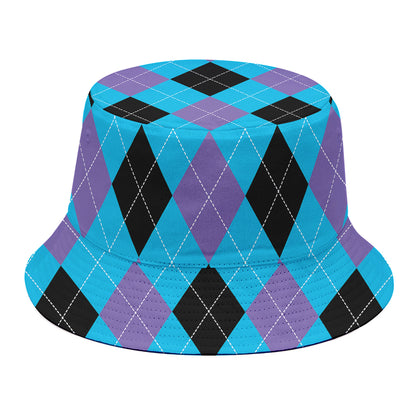 Blue Purple And Black Argyle Print Bucket Hat