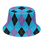 Blue Purple And Black Argyle Print Bucket Hat