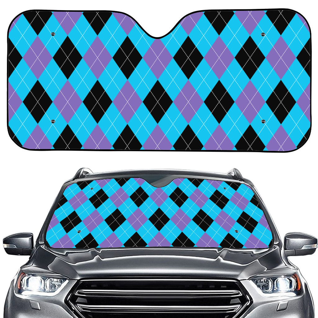 Blue Purple And Black Argyle Print Car Windshield Sun Shade