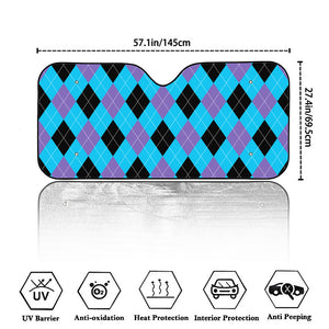 Blue Purple And Black Argyle Print Car Windshield Sun Shade