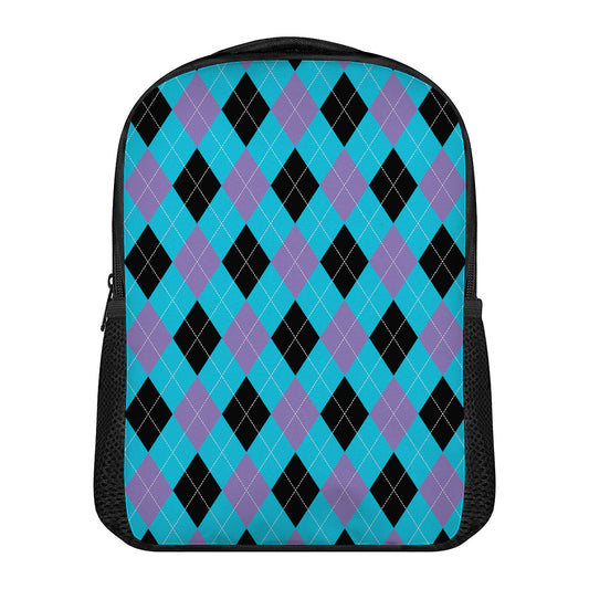 Blue Purple And Black Argyle Print Casual Backpack