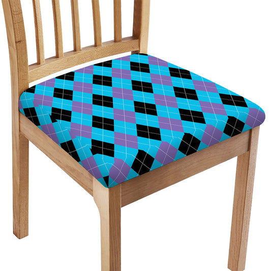 Blue Purple And Black Argyle Print Chair Cushion Cover
