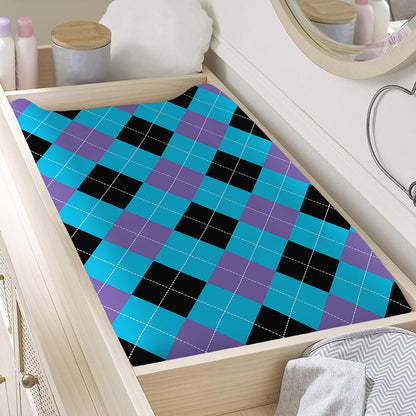Blue Purple And Black Argyle Print Changing Pad Cover