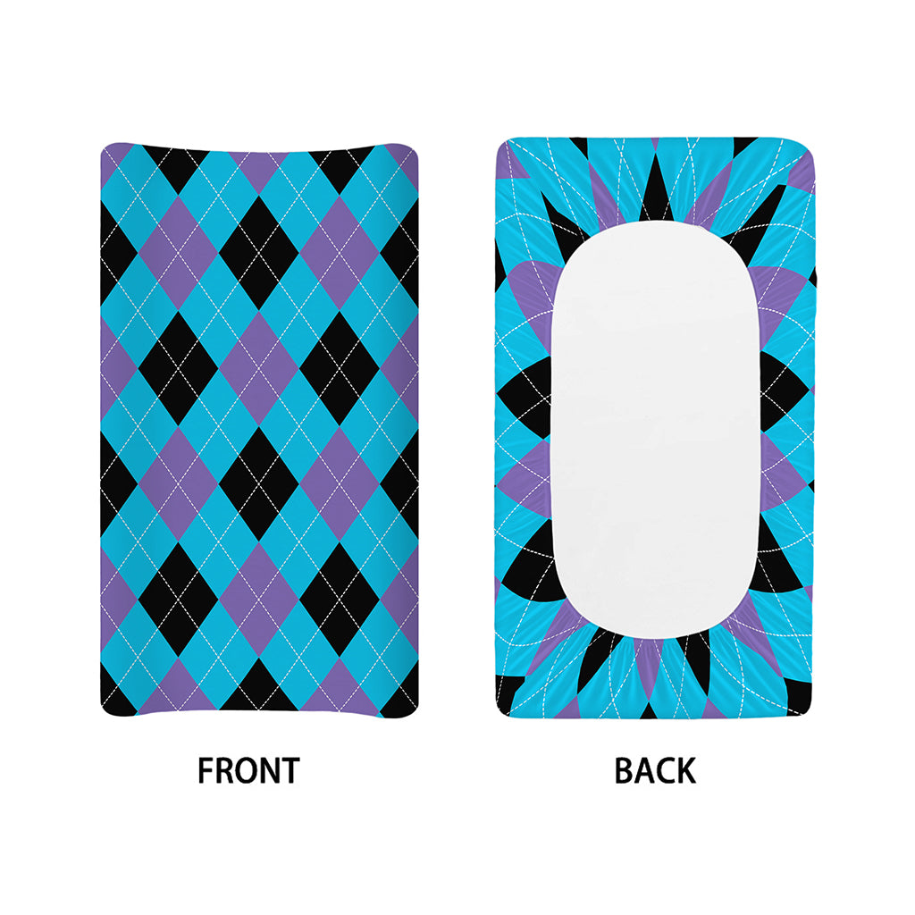 Blue Purple And Black Argyle Print Changing Pad Cover
