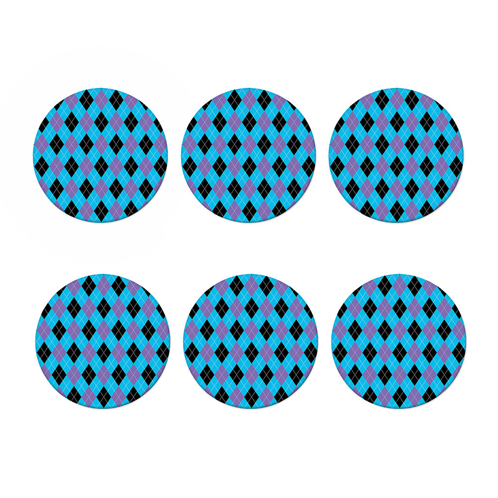 Blue Purple And Black Argyle Print Coaster Set