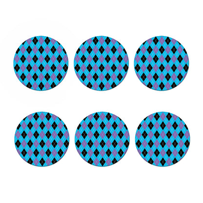 Blue Purple And Black Argyle Print Coaster Set
