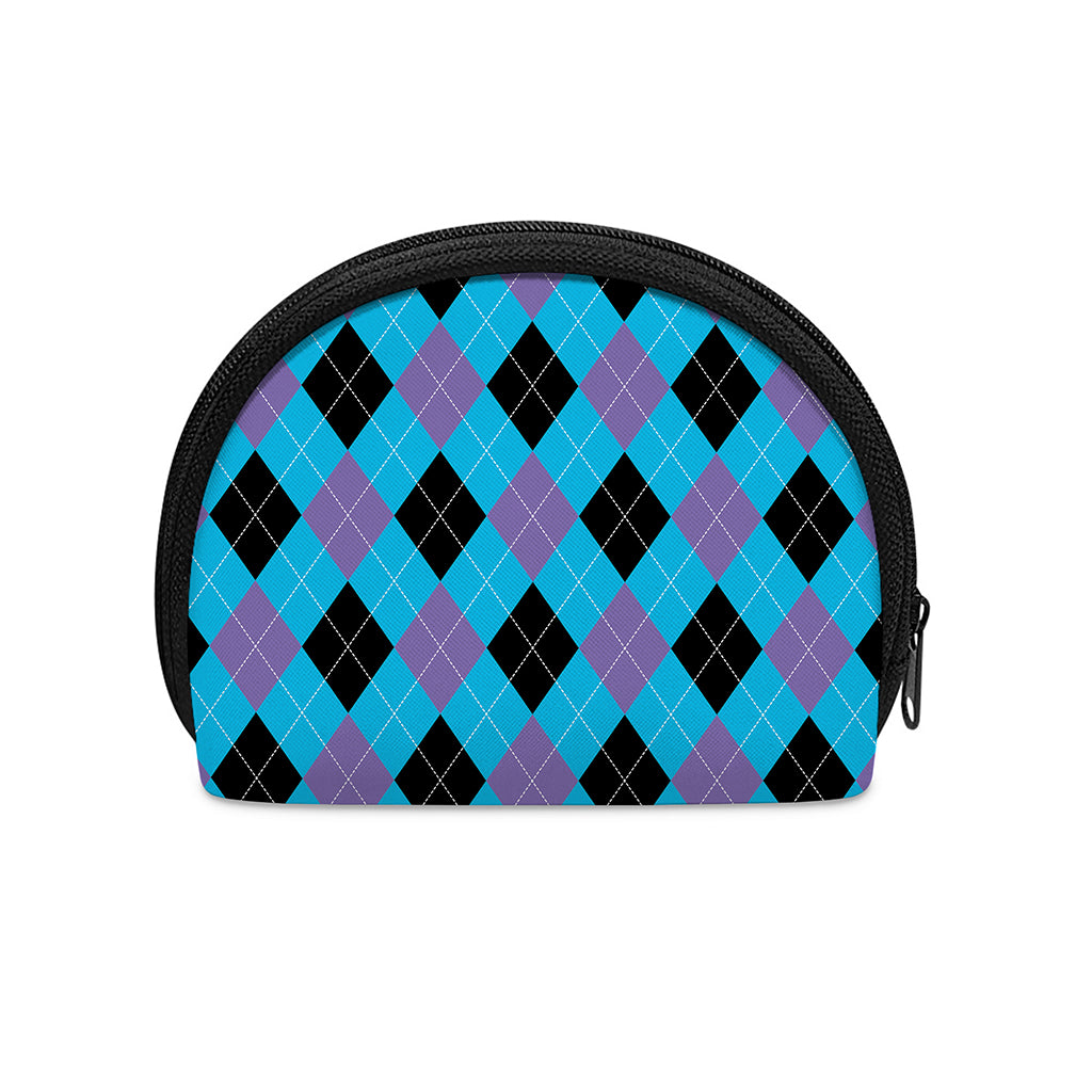 Blue Purple And Black Argyle Print Coin Purse