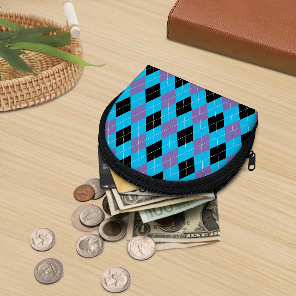 Blue Purple And Black Argyle Print Coin Purse