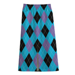 Blue Purple And Black Argyle Print Cotton Front Slit Maxi Skirt