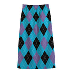 Blue Purple And Black Argyle Print Cotton Front Slit Maxi Skirt