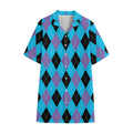 Blue Purple And Black Argyle Print Cotton Hawaiian Shirt
