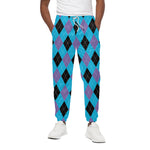 Blue Purple And Black Argyle Print Cotton Pants
