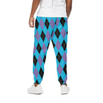 Blue Purple And Black Argyle Print Cotton Pants