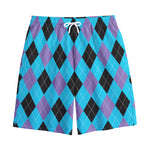 Blue Purple And Black Argyle Print Cotton Shorts