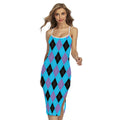 Blue Purple And Black Argyle Print Cross Back Cami Dress