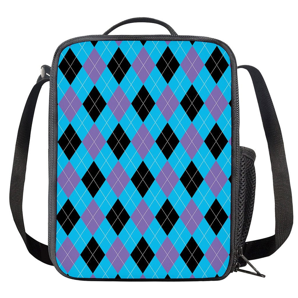 Blue Purple And Black Argyle Print Crossbody Lunch Bag