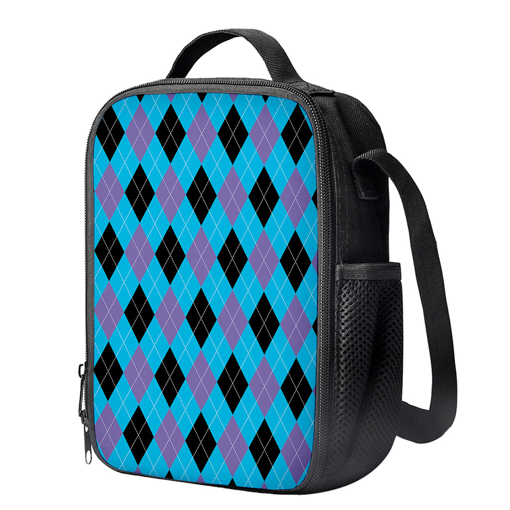 Blue Purple And Black Argyle Print Crossbody Lunch Bag