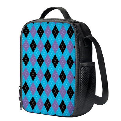 Blue Purple And Black Argyle Print Crossbody Lunch Bag
