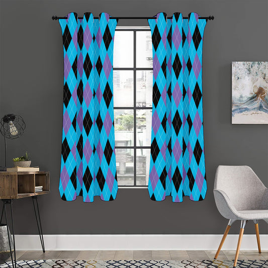 Blue Purple And Black Argyle Print Curtain