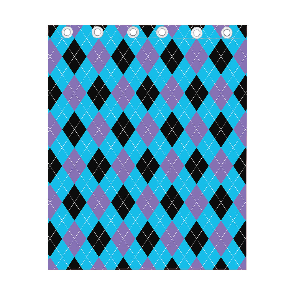 Blue Purple And Black Argyle Print Curtain