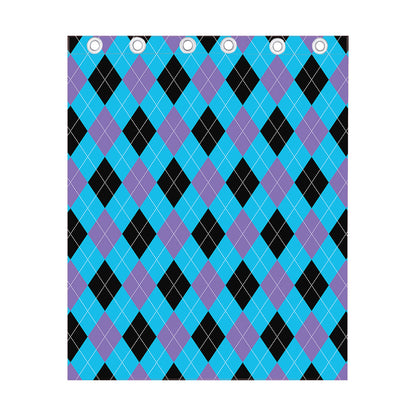 Blue Purple And Black Argyle Print Curtain