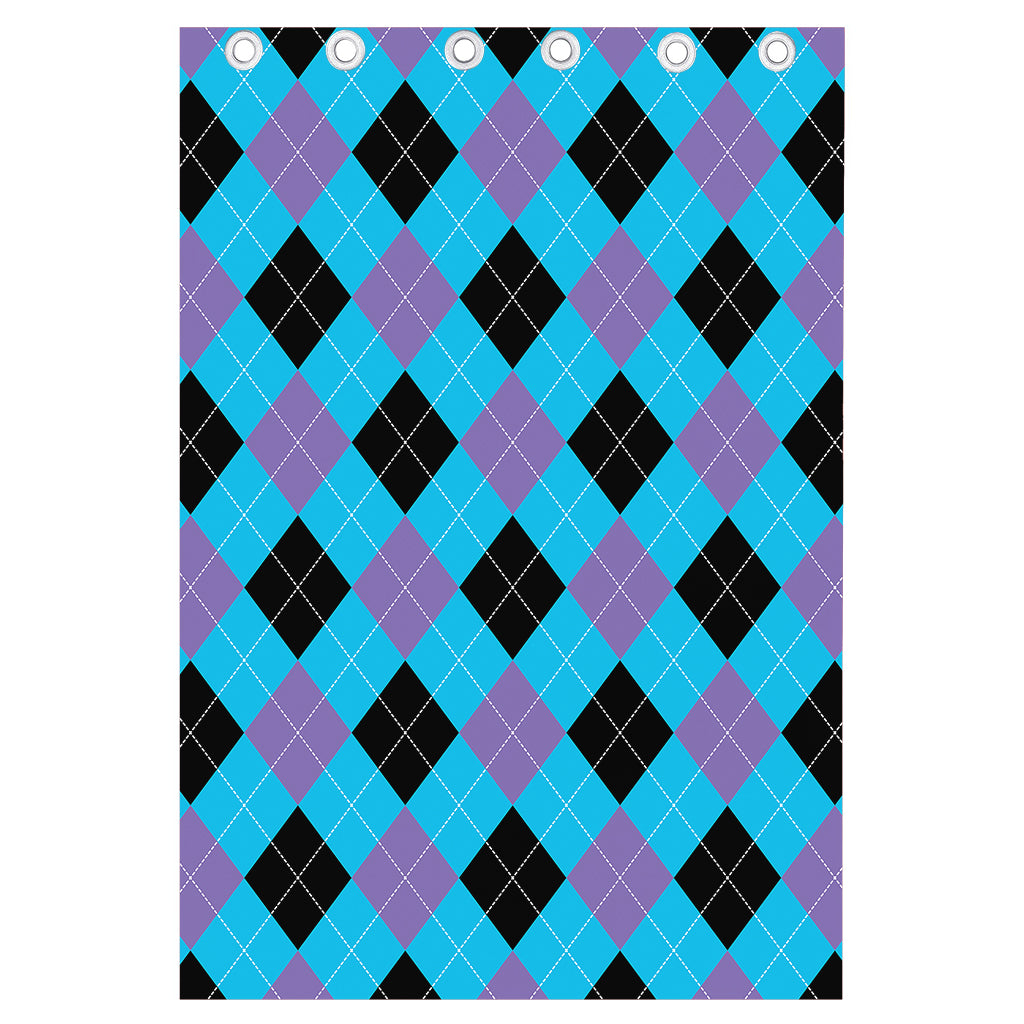 Blue Purple And Black Argyle Print Curtain