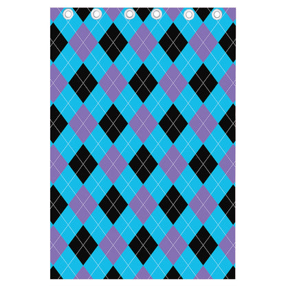 Blue Purple And Black Argyle Print Curtain