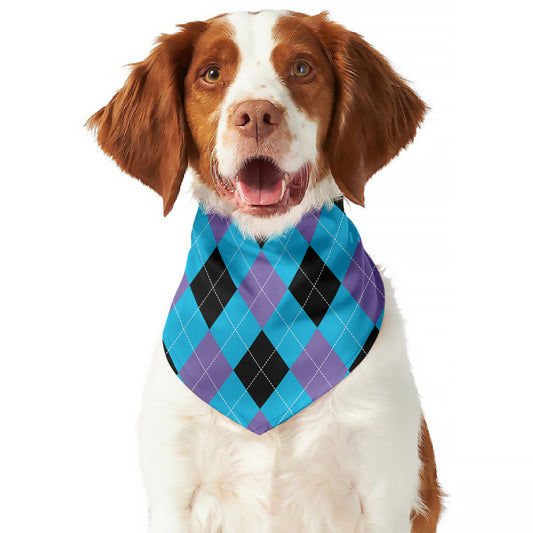 Blue Purple And Black Argyle Print Dog Bandana