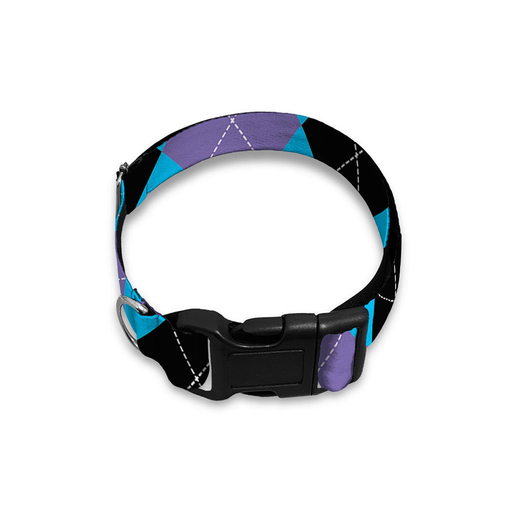 Blue Purple And Black Argyle Print Dog Collar