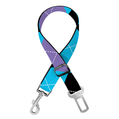 Blue Purple And Black Argyle Print Dog Seat Belt