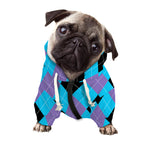 Blue Purple And Black Argyle Print Dog Zip Up Hoodie