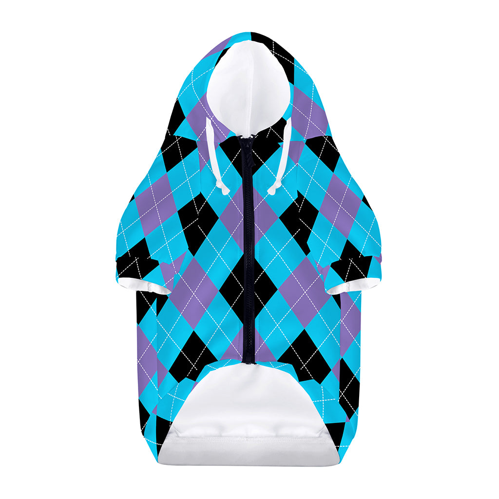 Blue Purple And Black Argyle Print Dog Zip Up Hoodie