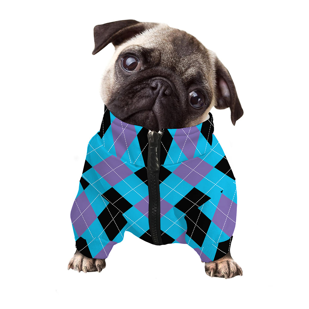Blue Purple And Black Argyle Print Dog Zip Up Jacket