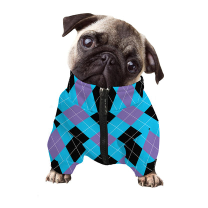 Blue Purple And Black Argyle Print Dog Zip Up Jacket