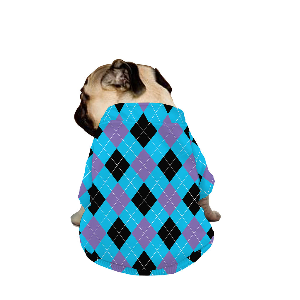 Blue Purple And Black Argyle Print Dog Zip Up Jacket