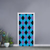 Blue Purple And Black Argyle Print Door Sticker