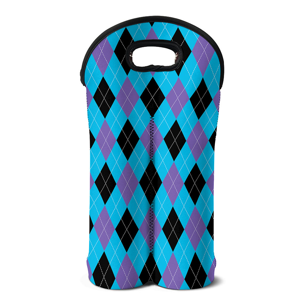 Blue Purple And Black Argyle Print Double Neoprene Wine Tote