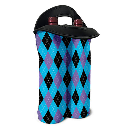 Blue Purple And Black Argyle Print Double Neoprene Wine Tote