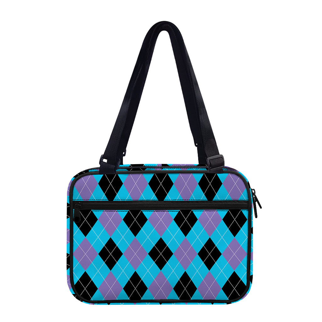 Blue Purple And Black Argyle Print Double Strap Bible Bag